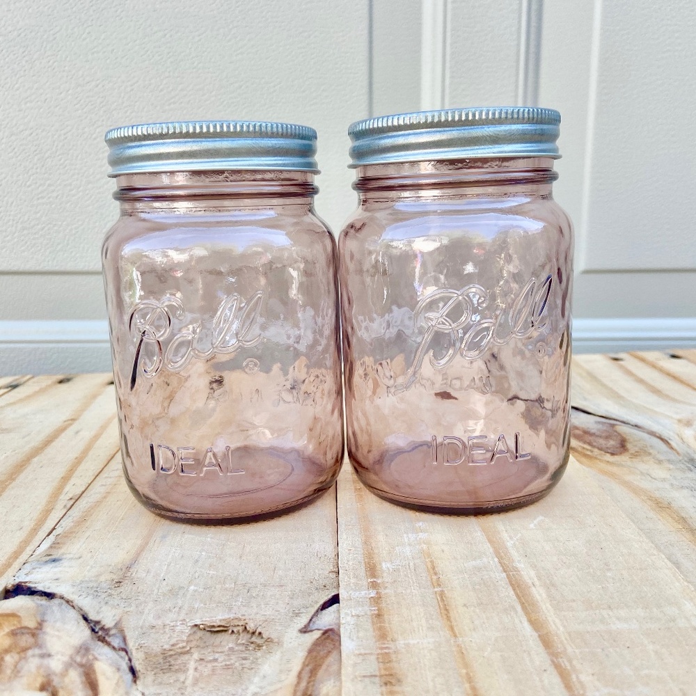 Set of 2 PINK vintage style Ball Mason jars PINT Size - NEW!  Rose glass